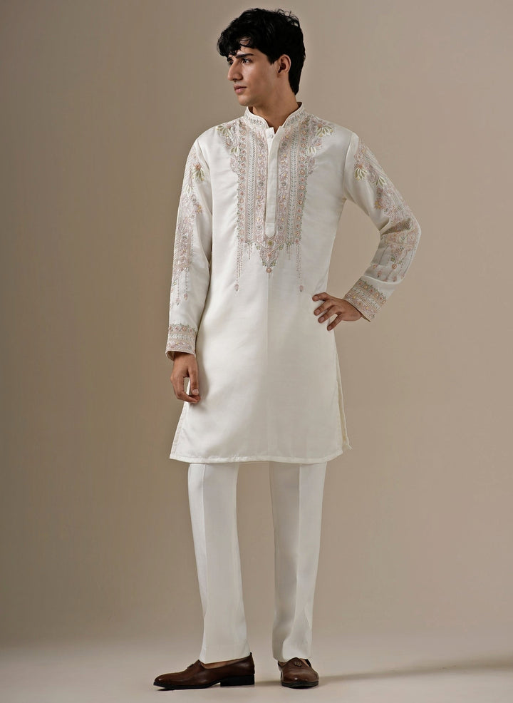 Ivory Silk Blend Kurta Pants Set