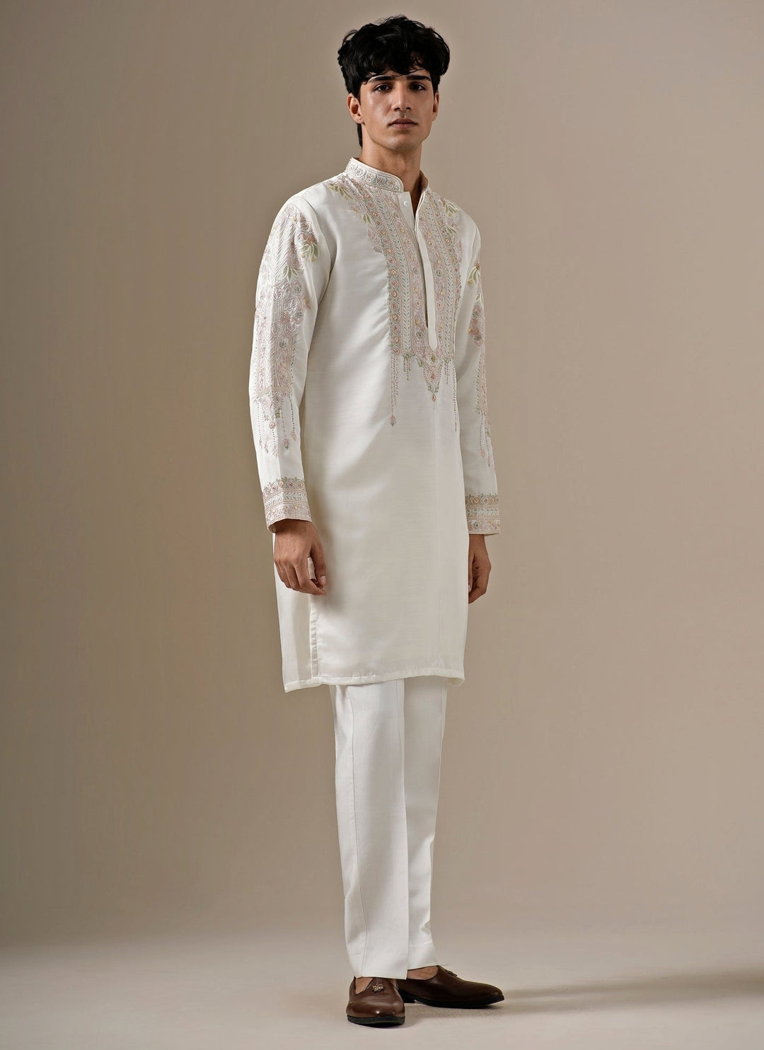 Ivory Silk Blend Kurta Pants Set