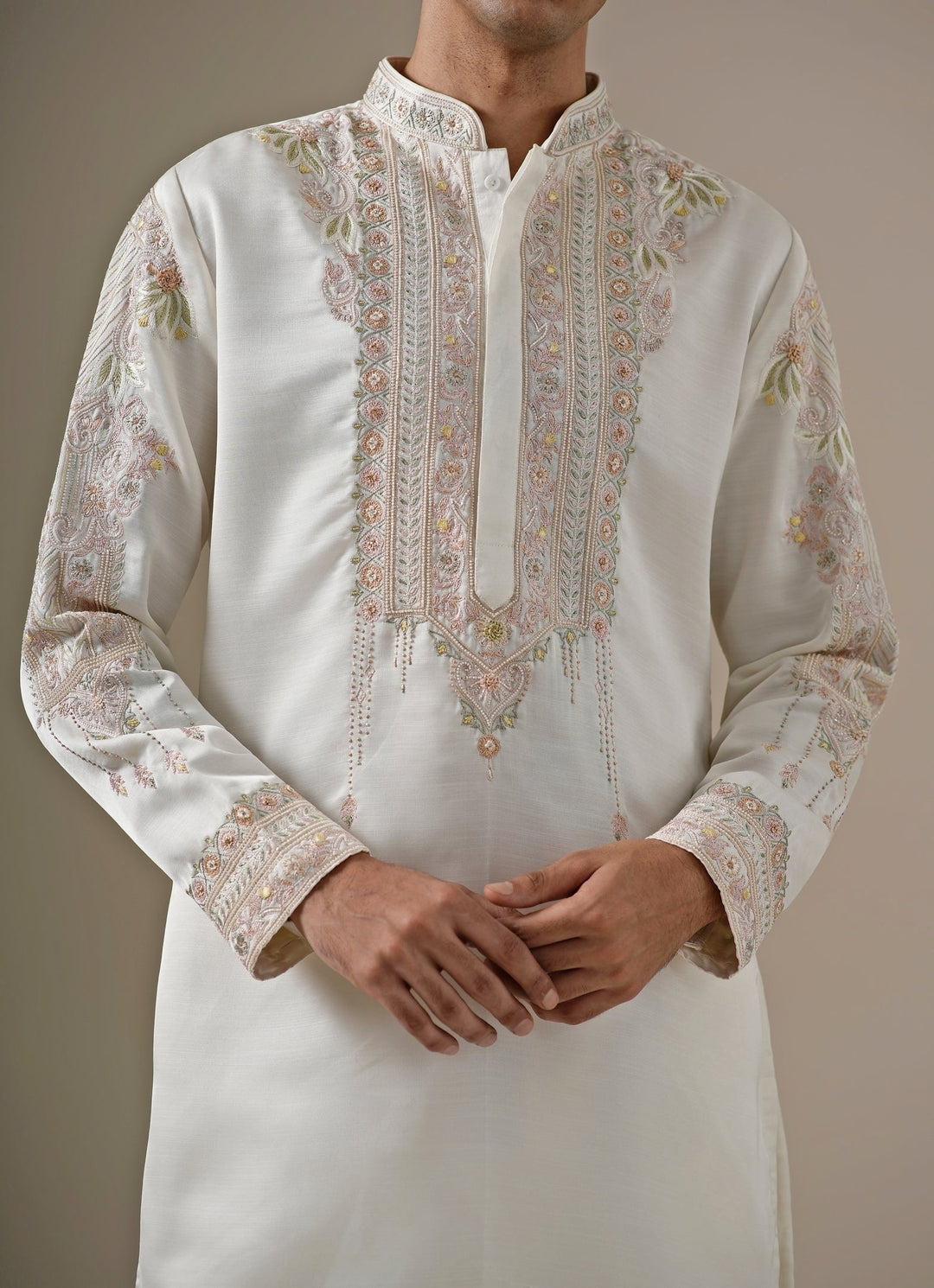 Ivory Silk Blend Kurta Pants Set
