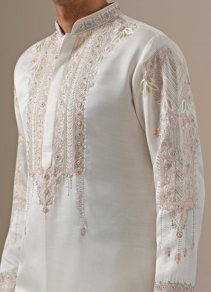 Ivory Silk Blend Kurta Pants Set