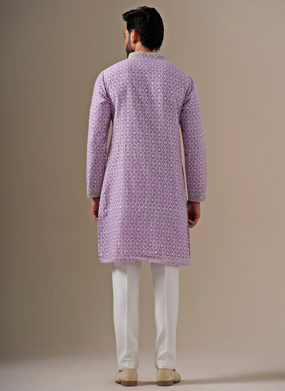 Lilac Cotton Jacquard Zari Kurta Set