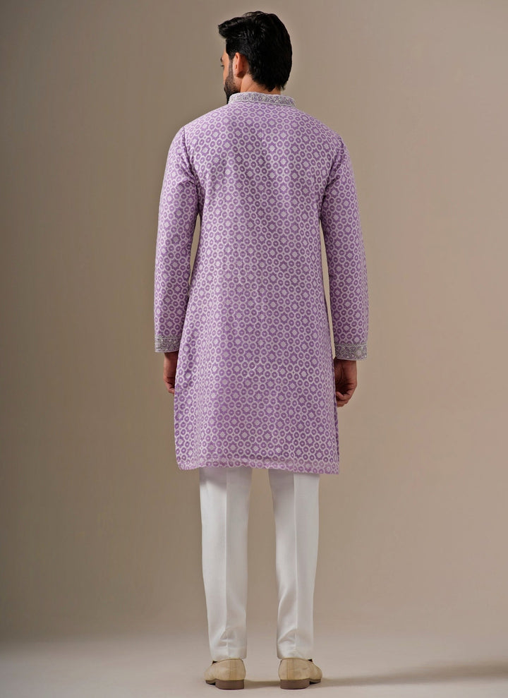 Lilac Cotton Jacquard Zari Kurta Set