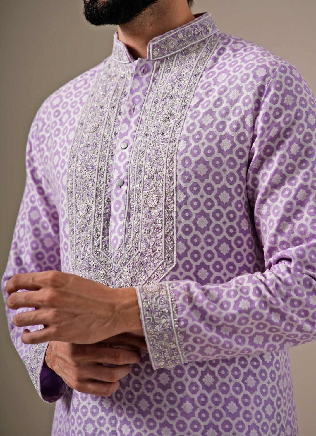 Lilac Cotton Jacquard Zari Kurta Set