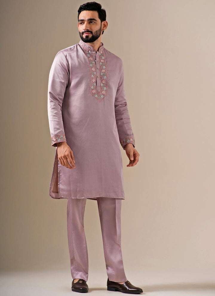 Dusty Lavender Silk Blend Kurta Pants Set