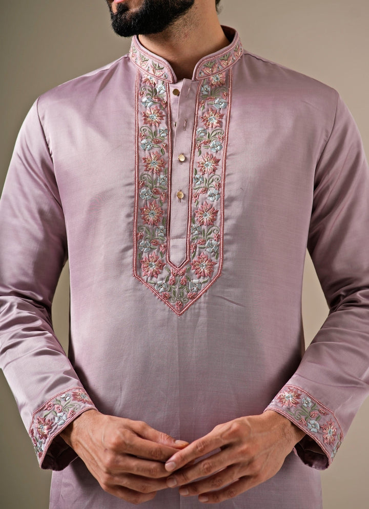 Dusty Lavender Silk Blend Kurta Pants Set