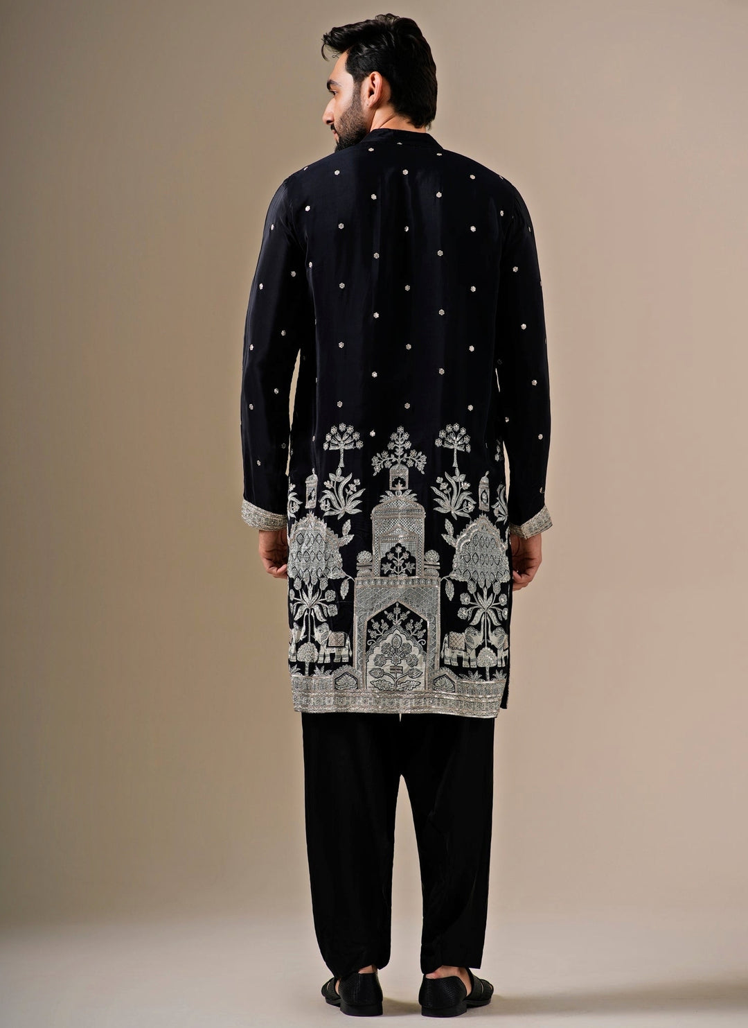 Black Chinon Kurta Pants Set