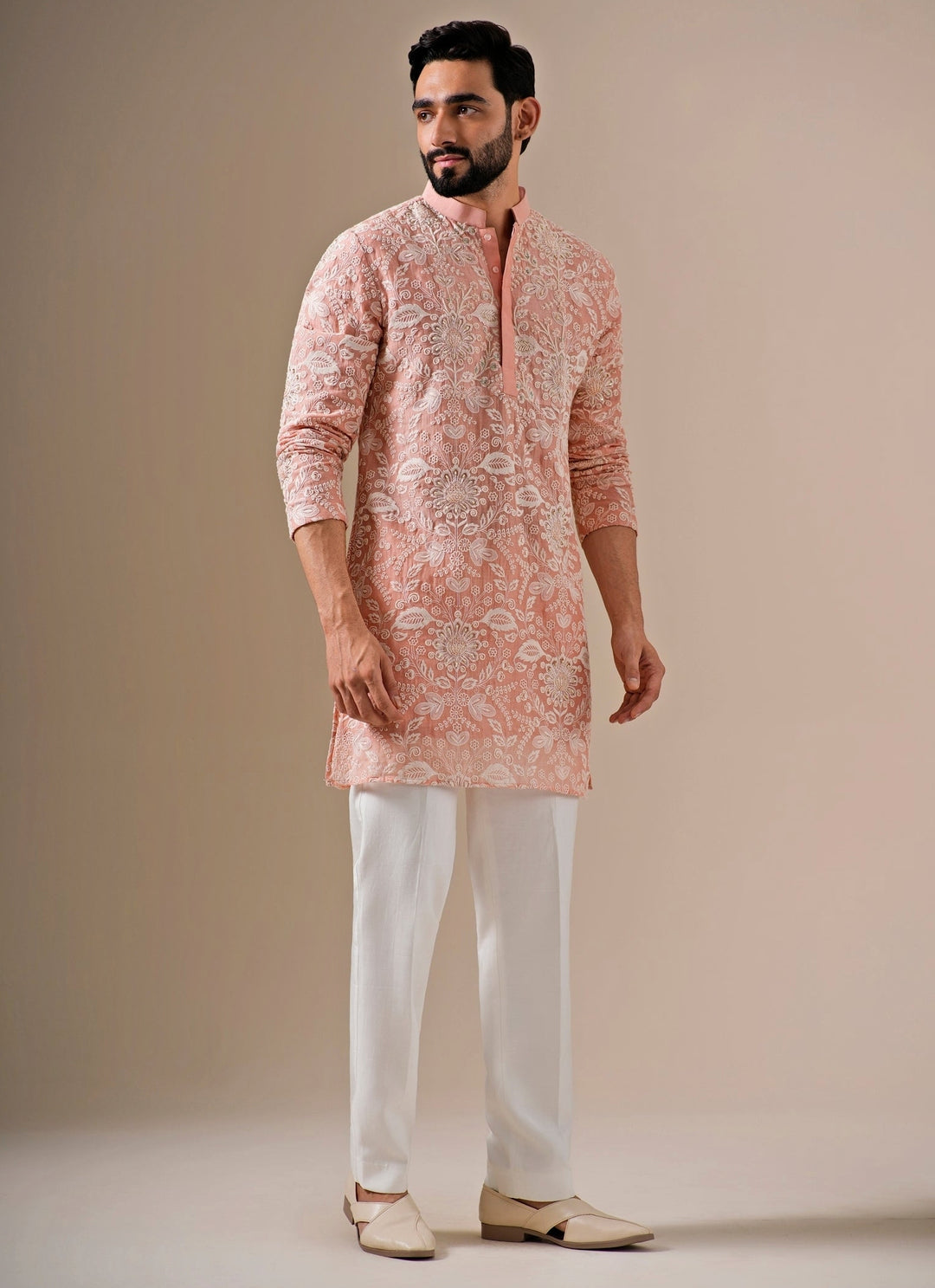 Blush Pink Floral Cotton Chanderi Kurta Set