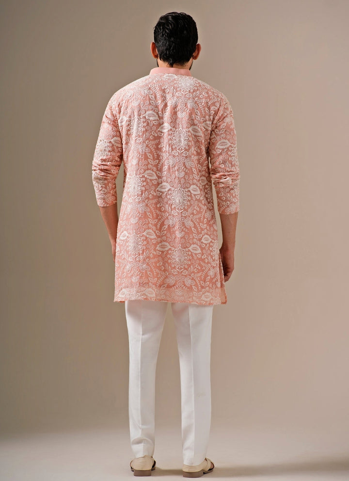 Blush Pink Floral Cotton Chanderi Kurta Set