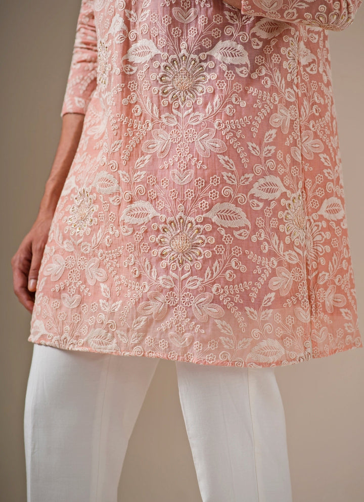 Blush Pink Floral Cotton Chanderi Kurta Set
