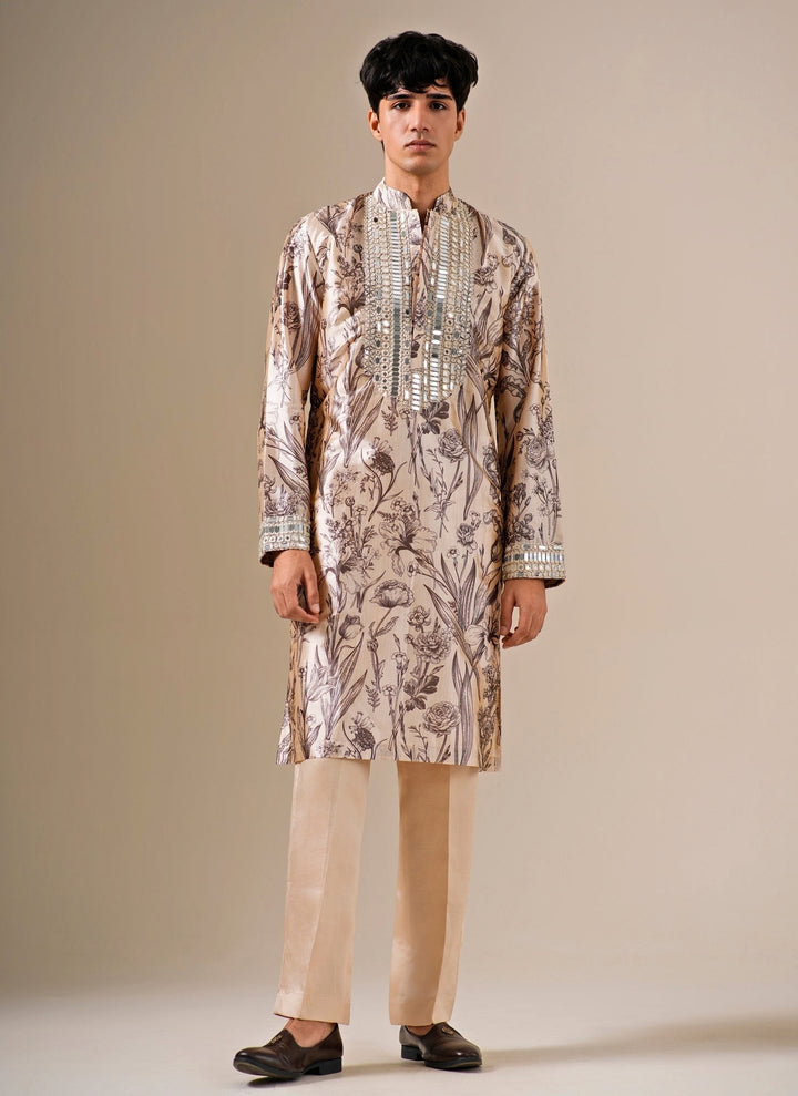 Beige Modal Silk Floral Kurta Set