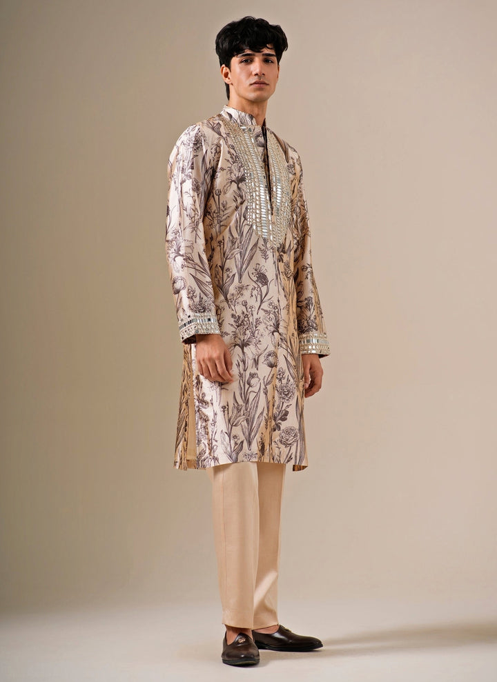 Beige Modal Silk Floral Kurta Set