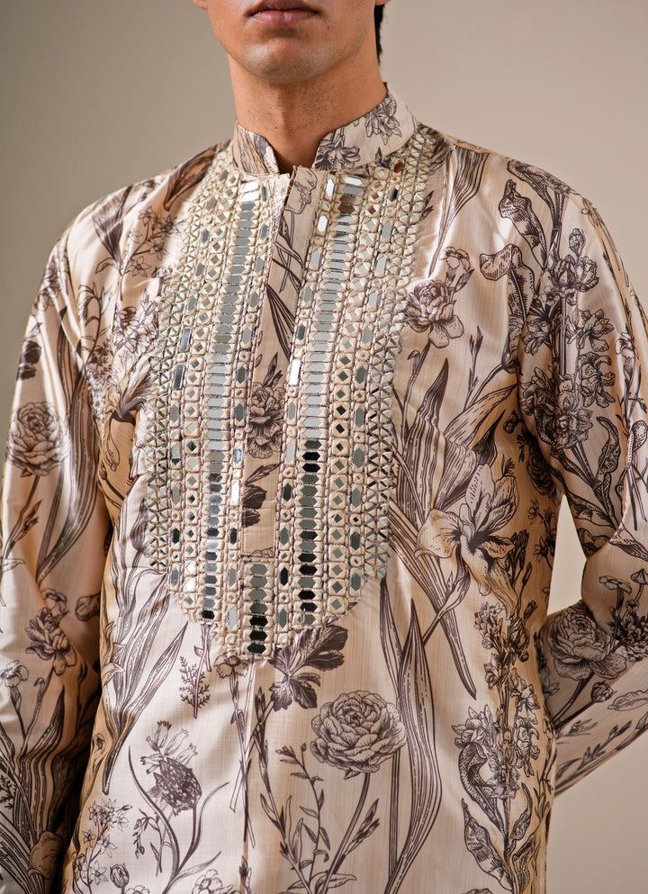 Beige Modal Silk Floral Kurta Set