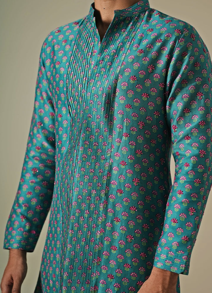 Rama Green Chanderi Cotton Kurta Set