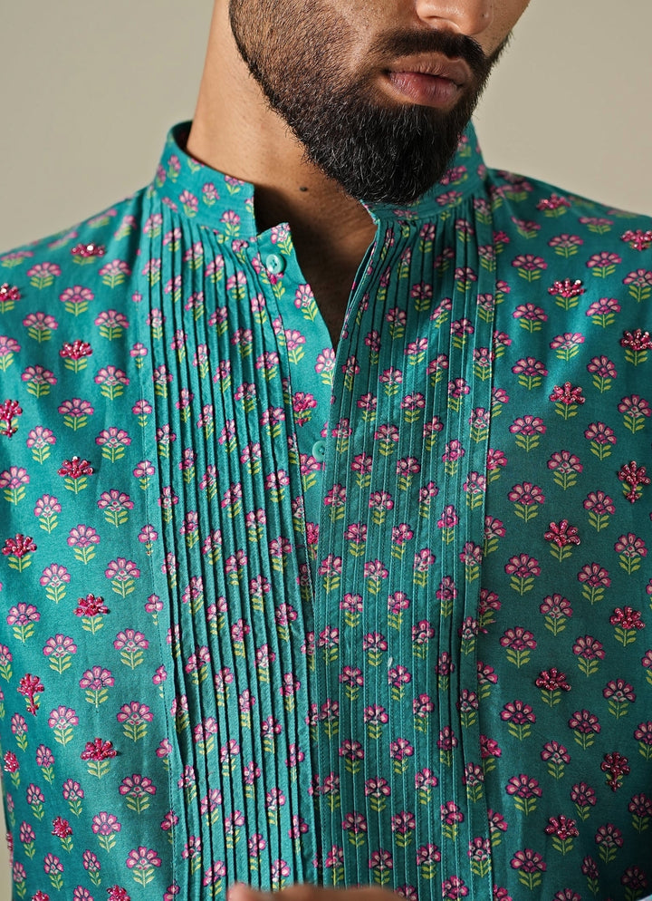 Rama Green Chanderi Cotton Kurta Set