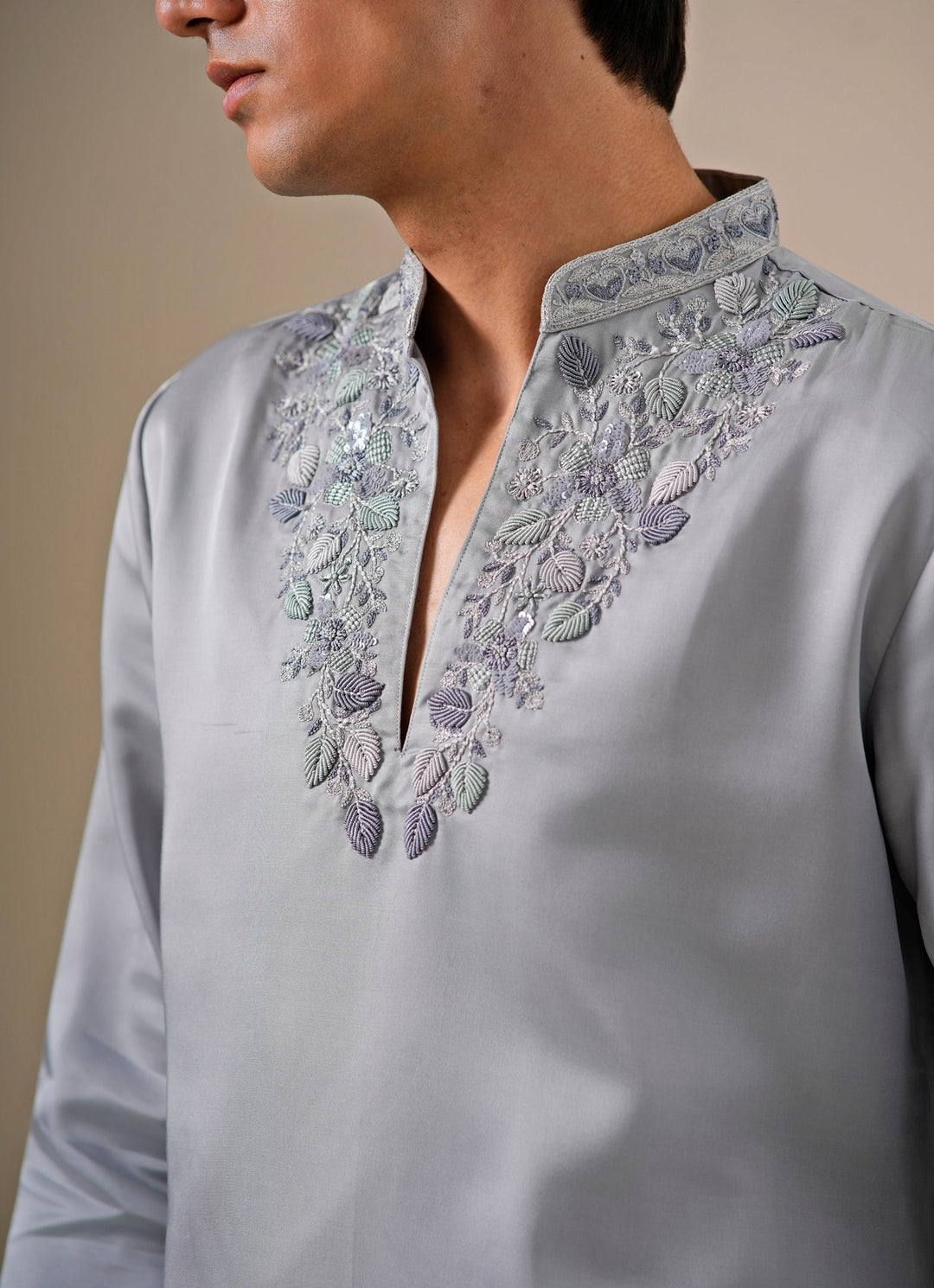 Grey Silk Blend Kurta Set