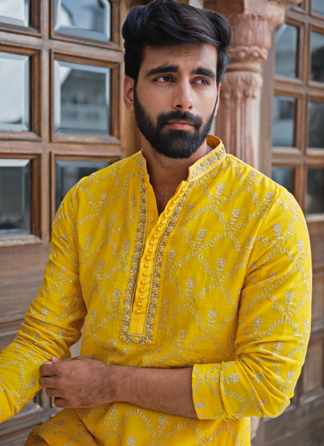 Yellow Chanderi Cotton Kurta Set