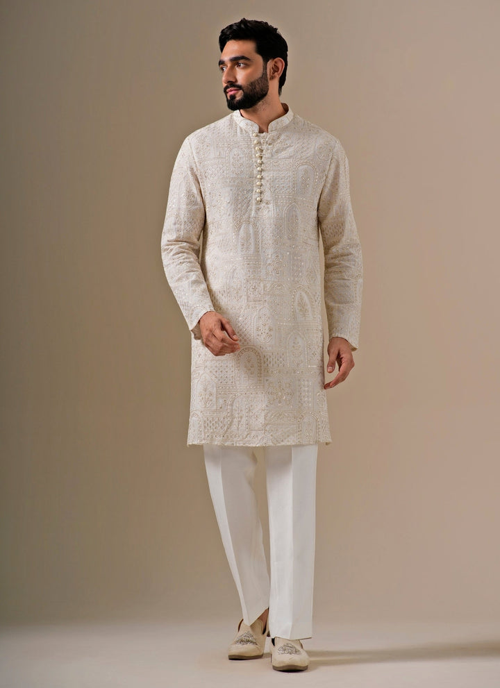 Ivory and Gold Georgette Kurta Set