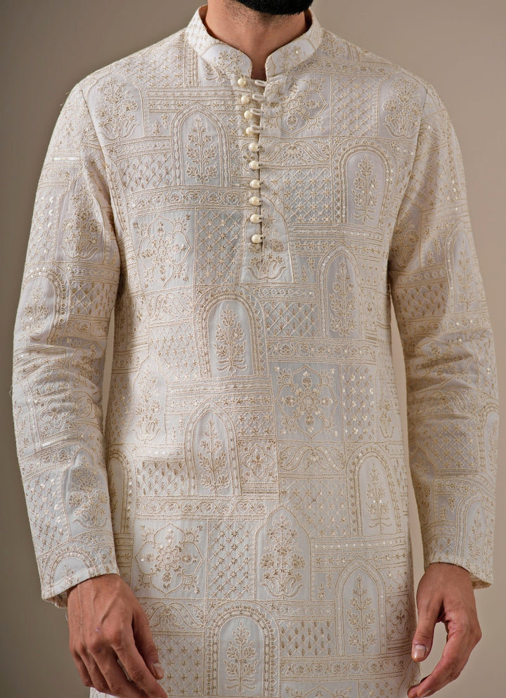 Ivory and Gold Georgette Kurta Set