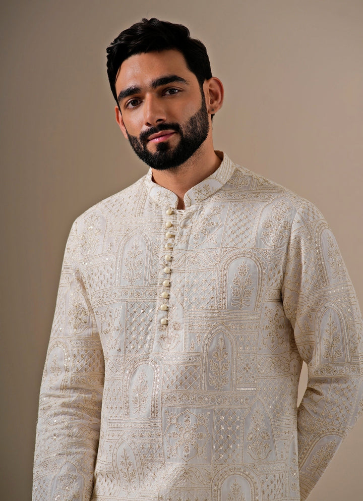 Ivory and Gold Georgette Kurta Set