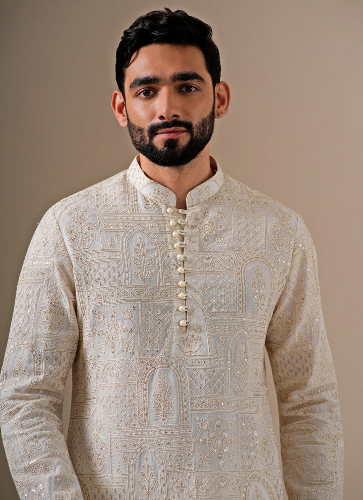 Ivory and Gold Georgette Kurta Set