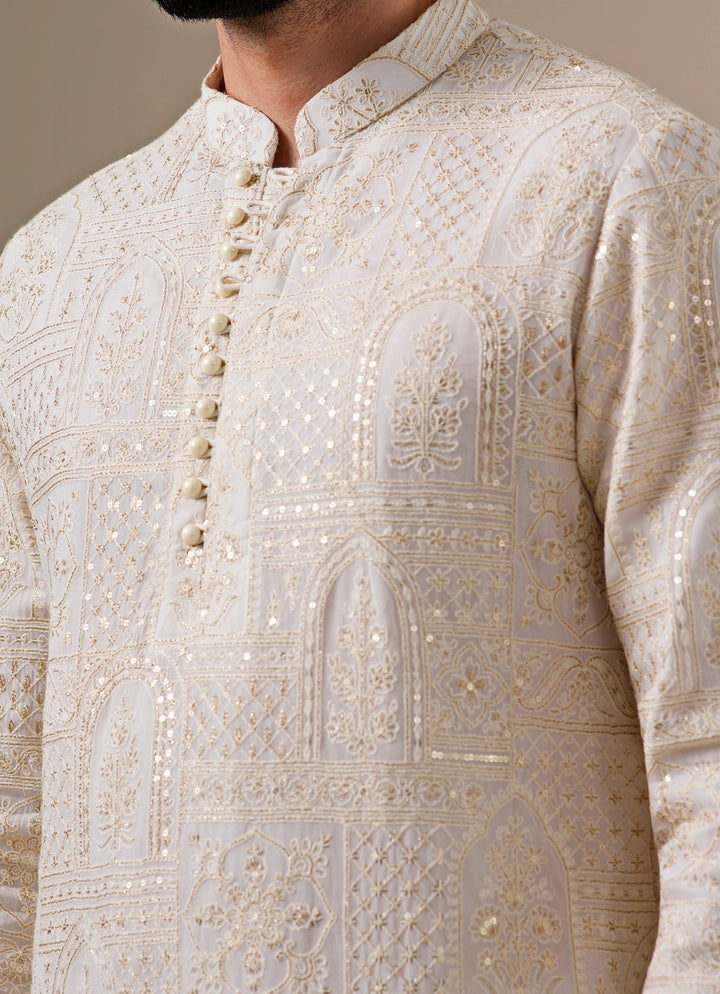 Ivory and Gold Georgette Kurta Set