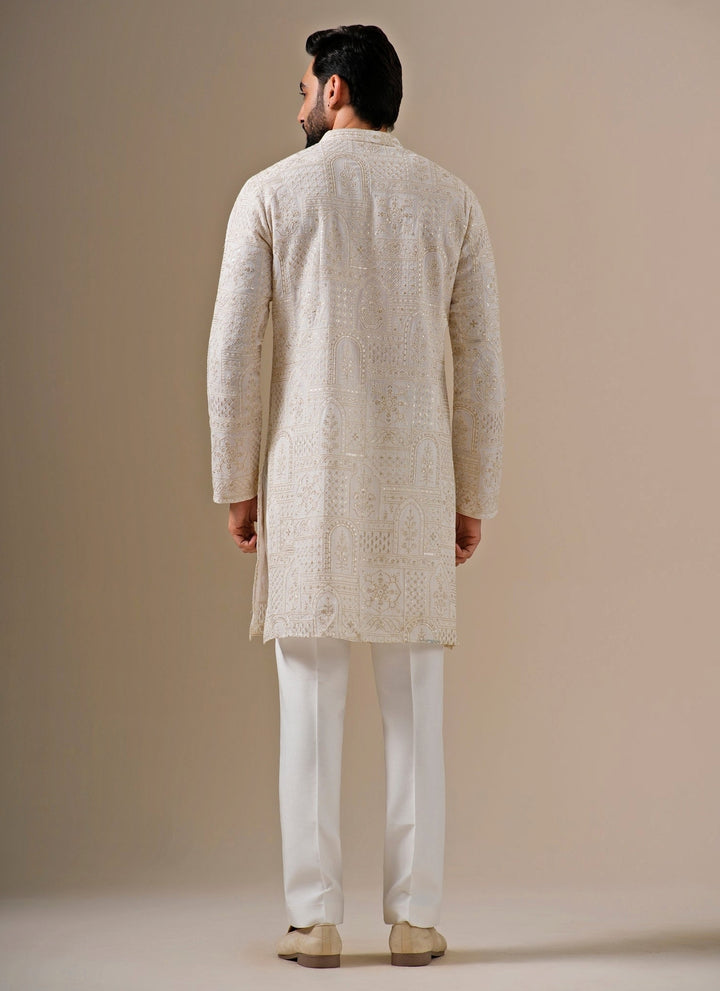 Ivory and Gold Georgette Kurta Set