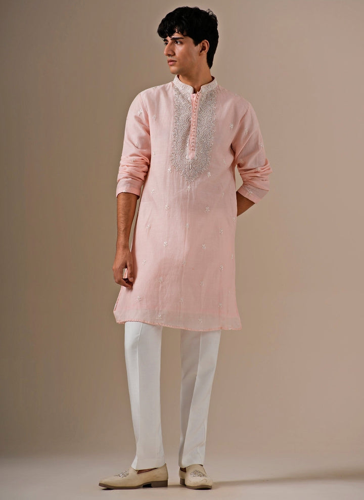 Blush Pink Cotton Chanderi Kurta Set