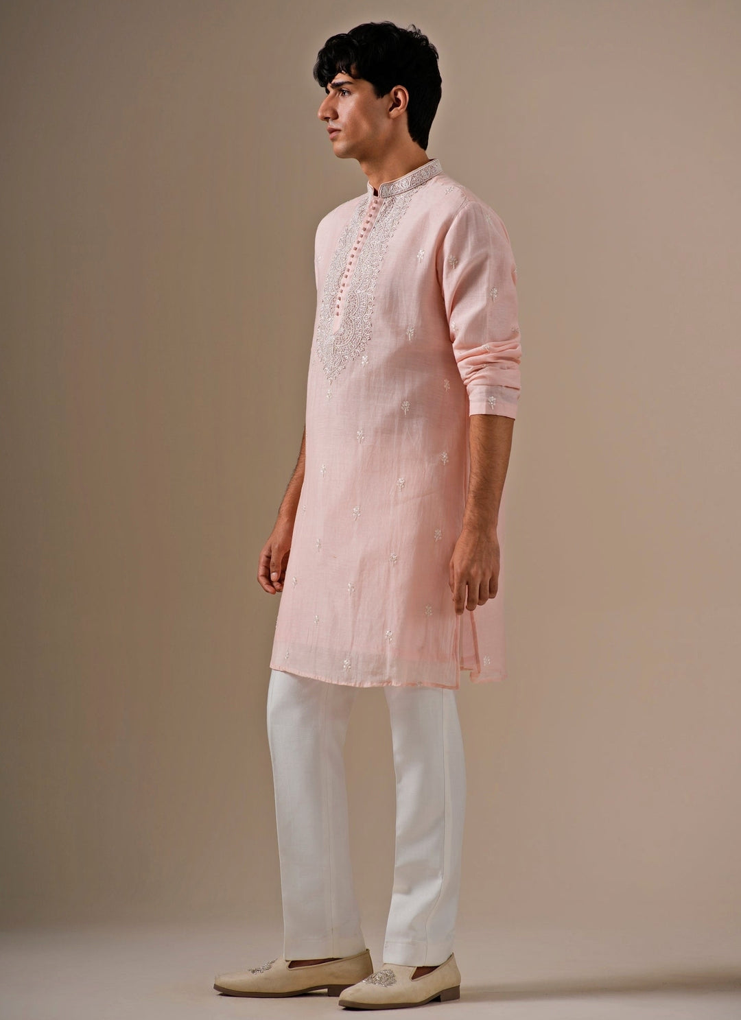 Blush Pink Cotton Chanderi Kurta Set