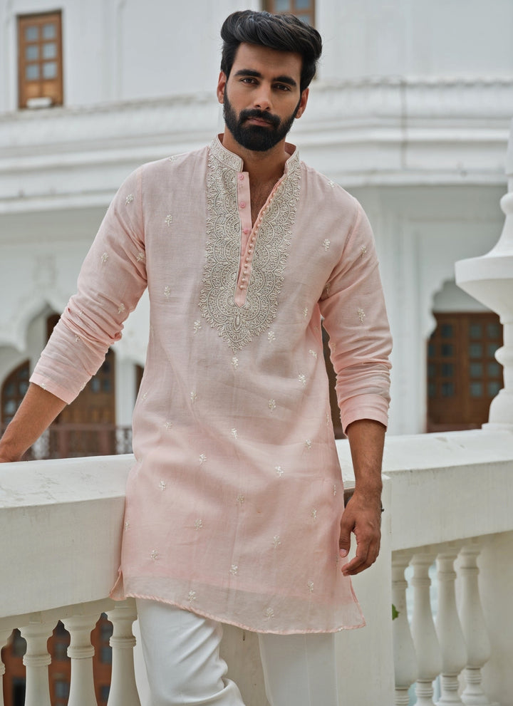 Blush Pink Cotton Chanderi Kurta Set