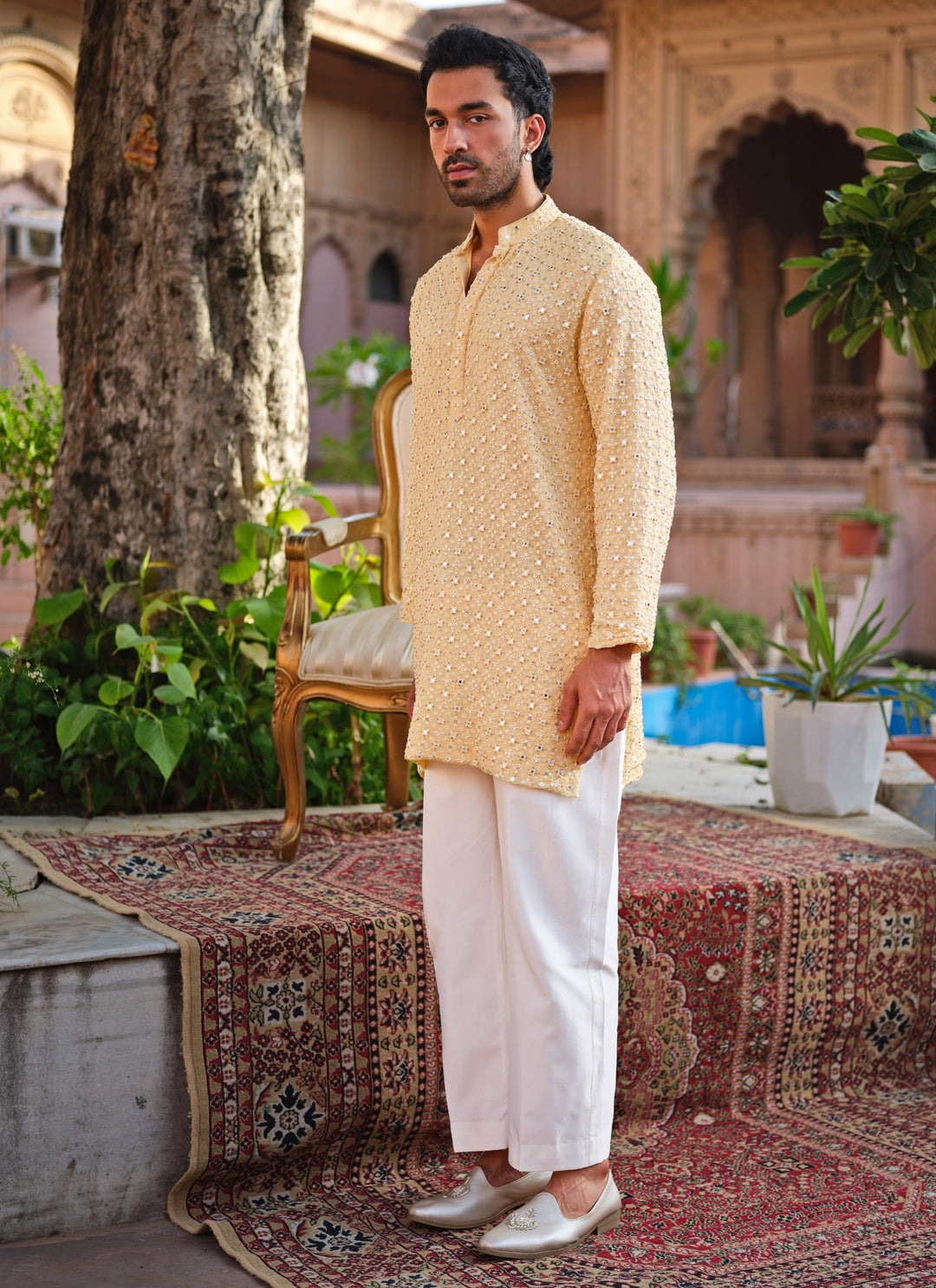 Yellow Georgette Kurta Pants Set