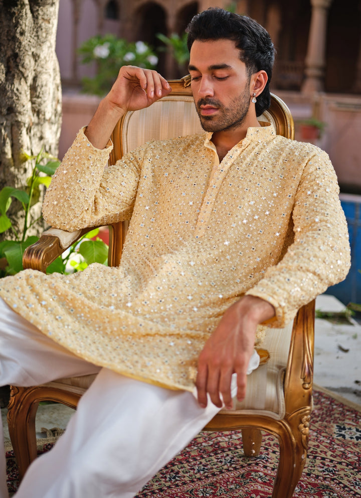 Yellow Georgette Kurta Pants Set