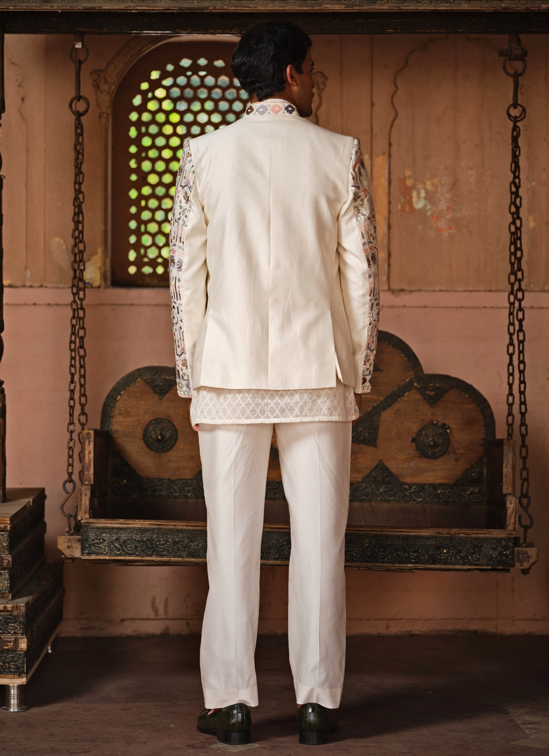 Ivory Embroidered Chanderi Silk Jacket Set