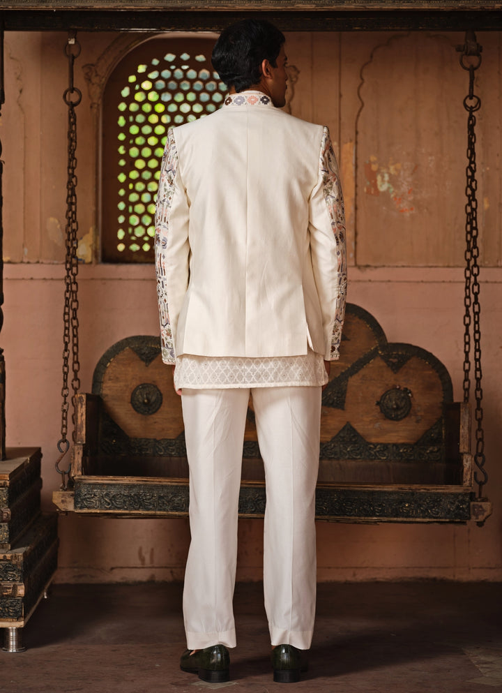 Ivory Embroidered Chanderi Silk Jacket Set