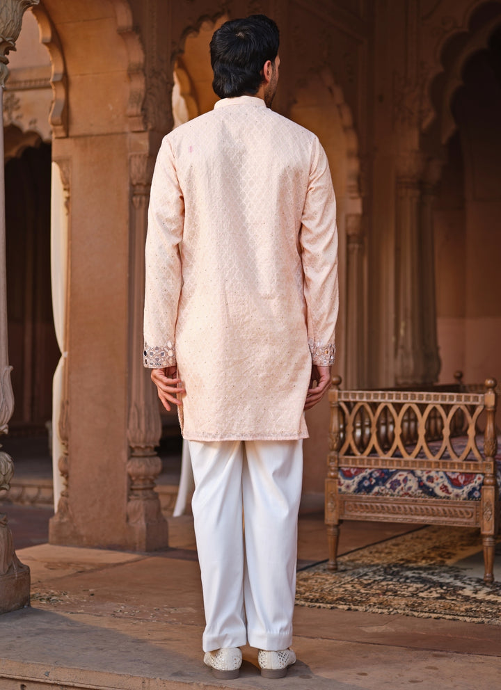 Peach Mirror Chanderi Kurta Pants Set