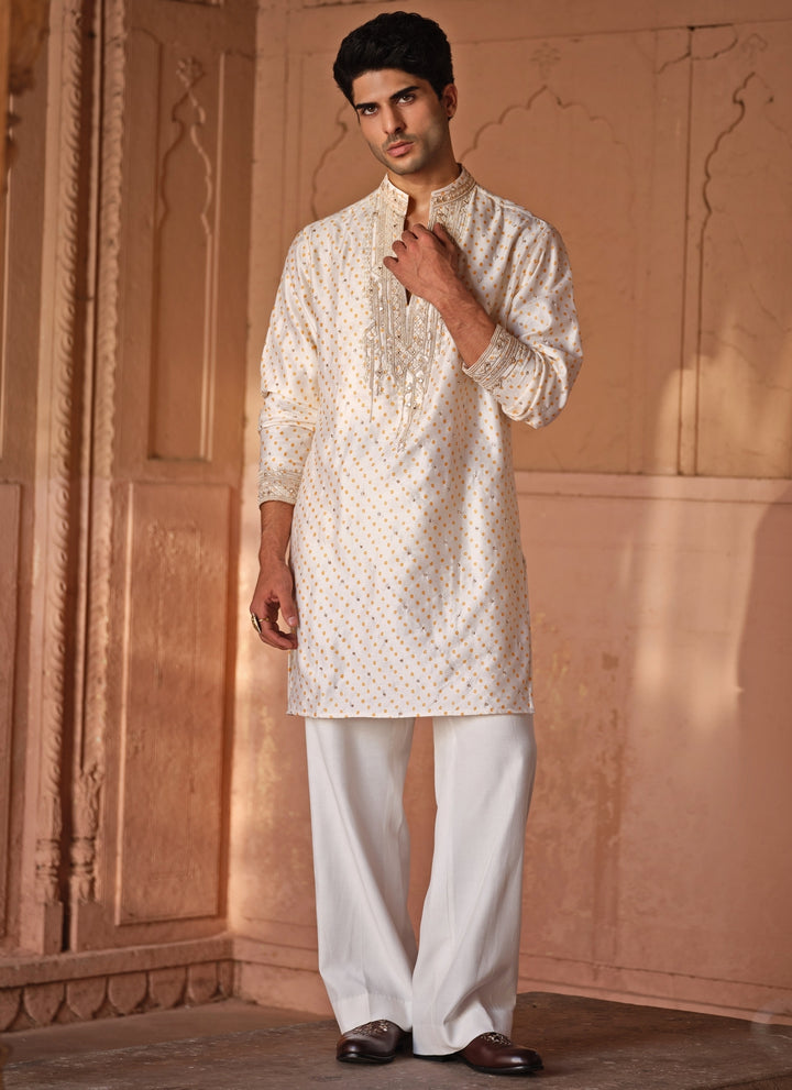 Muted Beige Mirror Chanderi Kurta Pants Set