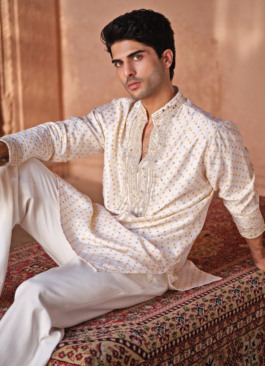 Muted Beige Mirror Chanderi Kurta Pants Set