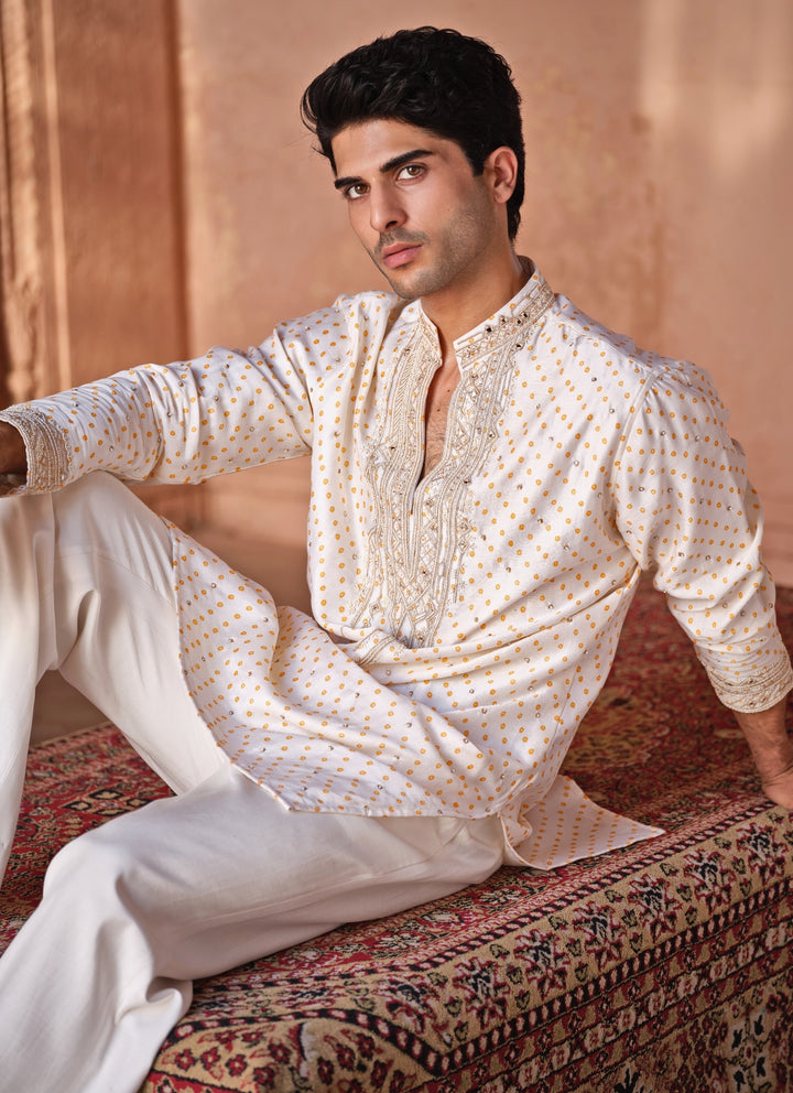 Muted Beige Mirror Chanderi Kurta Pants Set