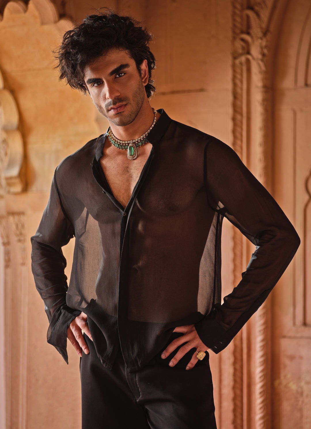 Black Sheer Georgette Shirt and Pants Set