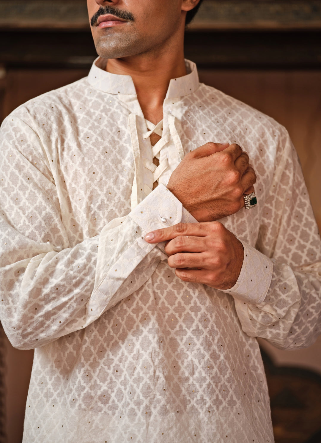 Ivory Chanderi Jacquard Short Kurta Pants Set