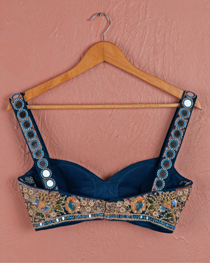 Midnight Blue Floral Georgette Pre-Draped Saree