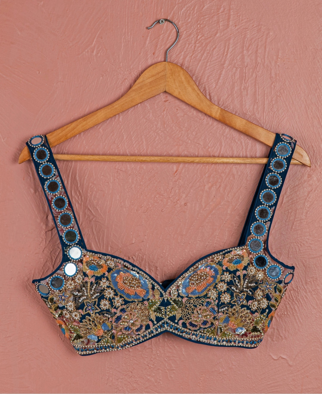 Midnight Blue Floral Georgette Pre-Draped Saree