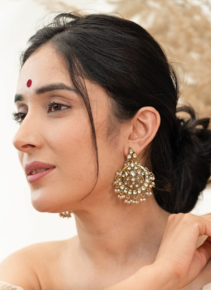 Gold Kundan Antique Earrings