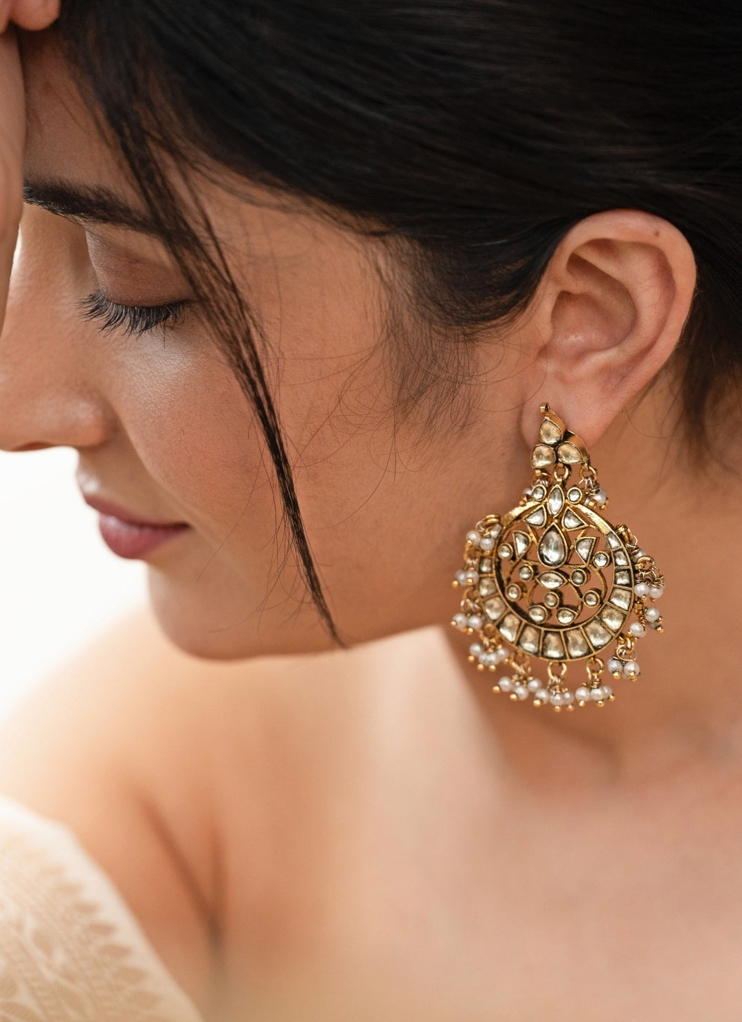 Gold Kundan Antique Earrings