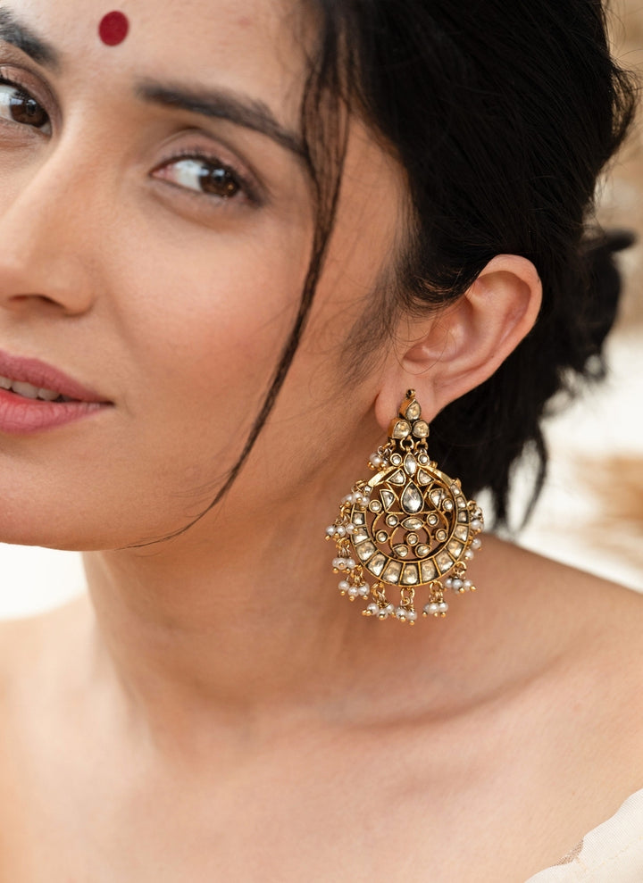 Gold Kundan Antique Earrings