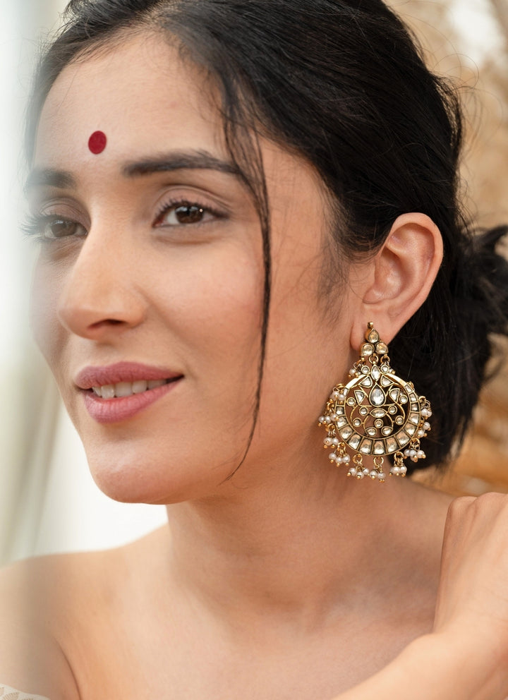 Gold Kundan Antique Earrings