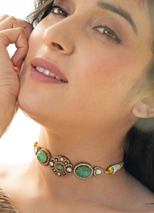 Floral Mint Green Polki Necklace