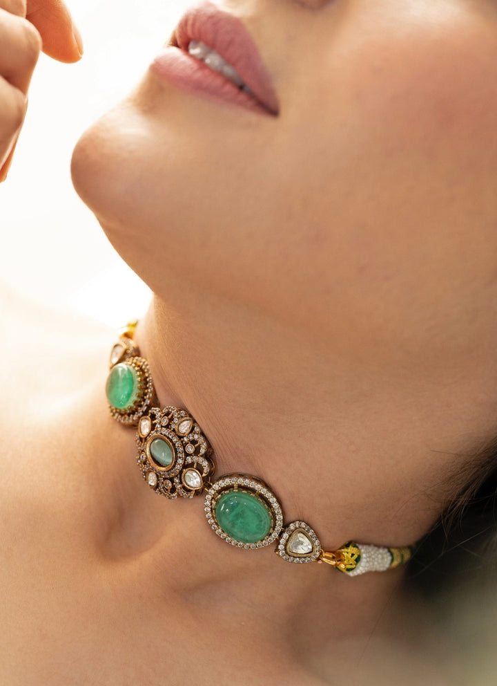 Floral Mint Green Polki Necklace