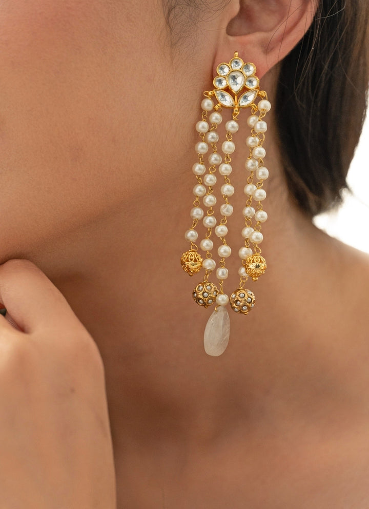 Gold Floral Kundan Earrings