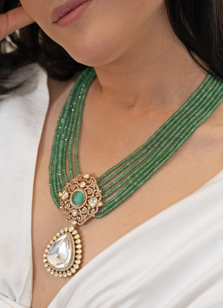 Floral Mint Green Polki Necklace