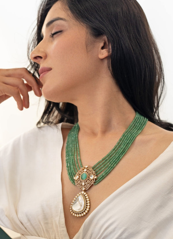 Floral Mint Green Polki Necklace